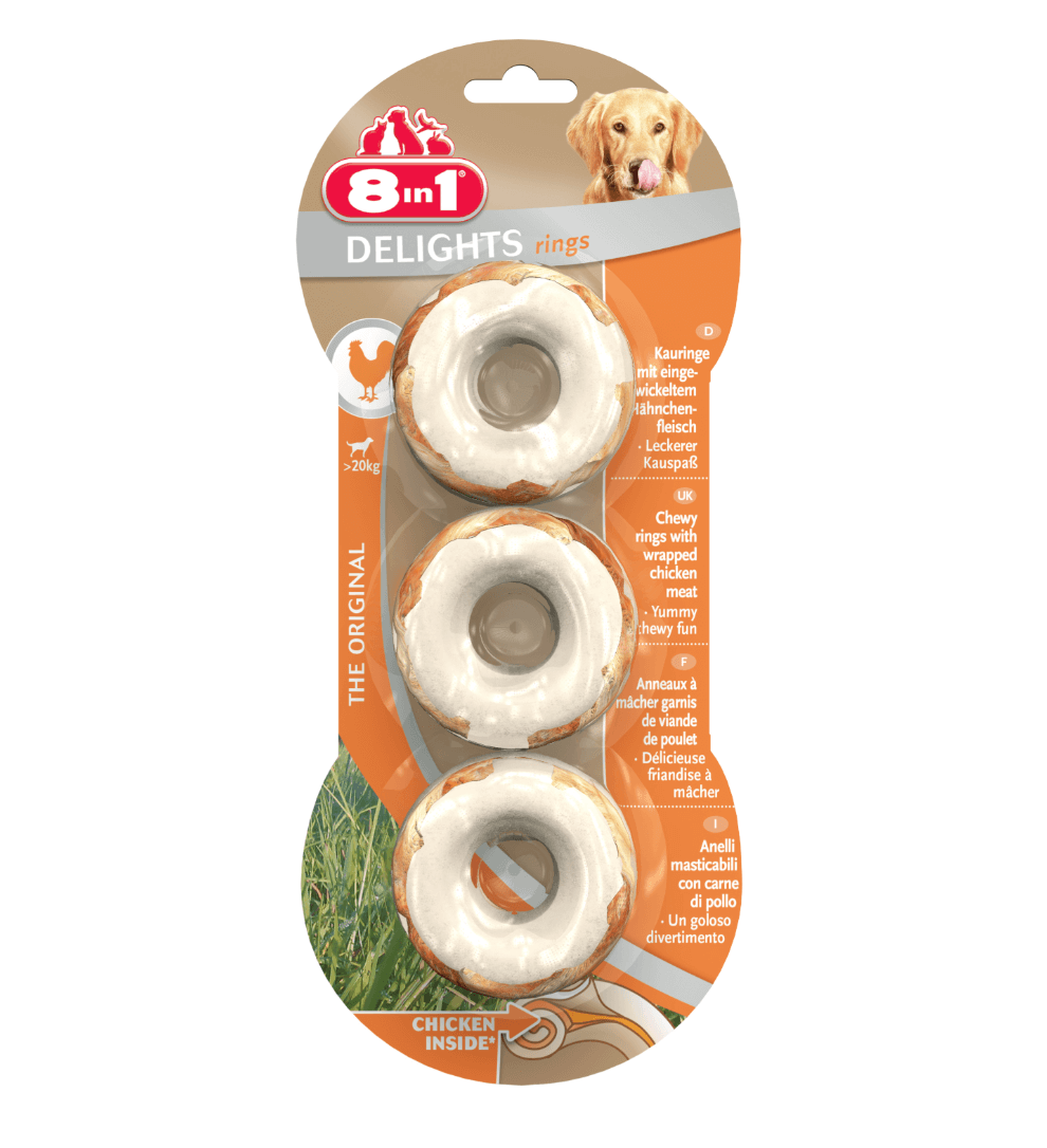 8in1 Delights – Pierścienie do Żucia z Kurczakiem i Wołową Skórą 3 szt.