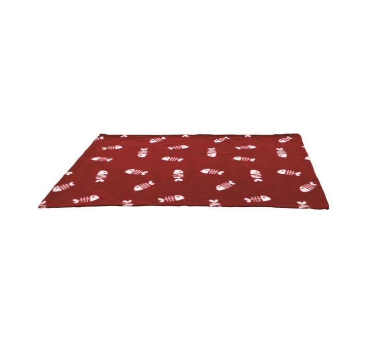 Koc dla zwierząt 100x70 cm bordowy w ryby