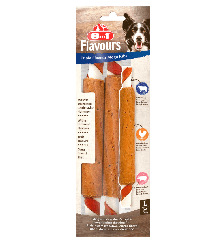 8in1 Triple Flavour Żeberka do żucia dla psa – 140 g