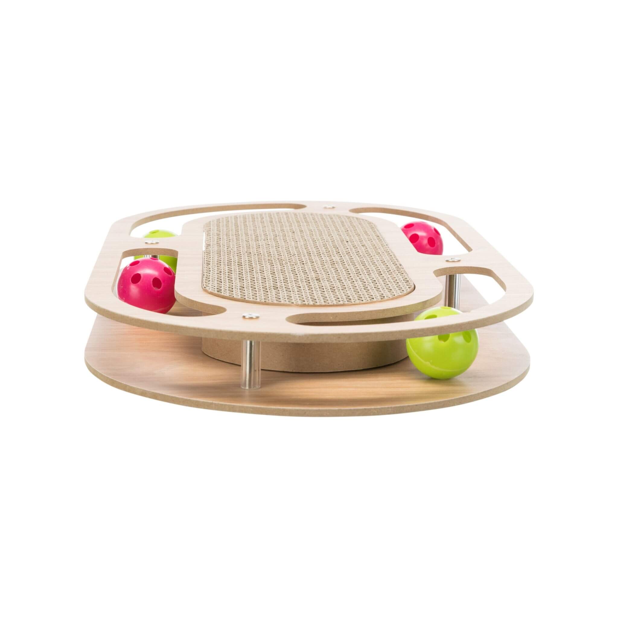 Drapak kartonowy z drewnem i piłkami + kocimiętka 46×25 cm