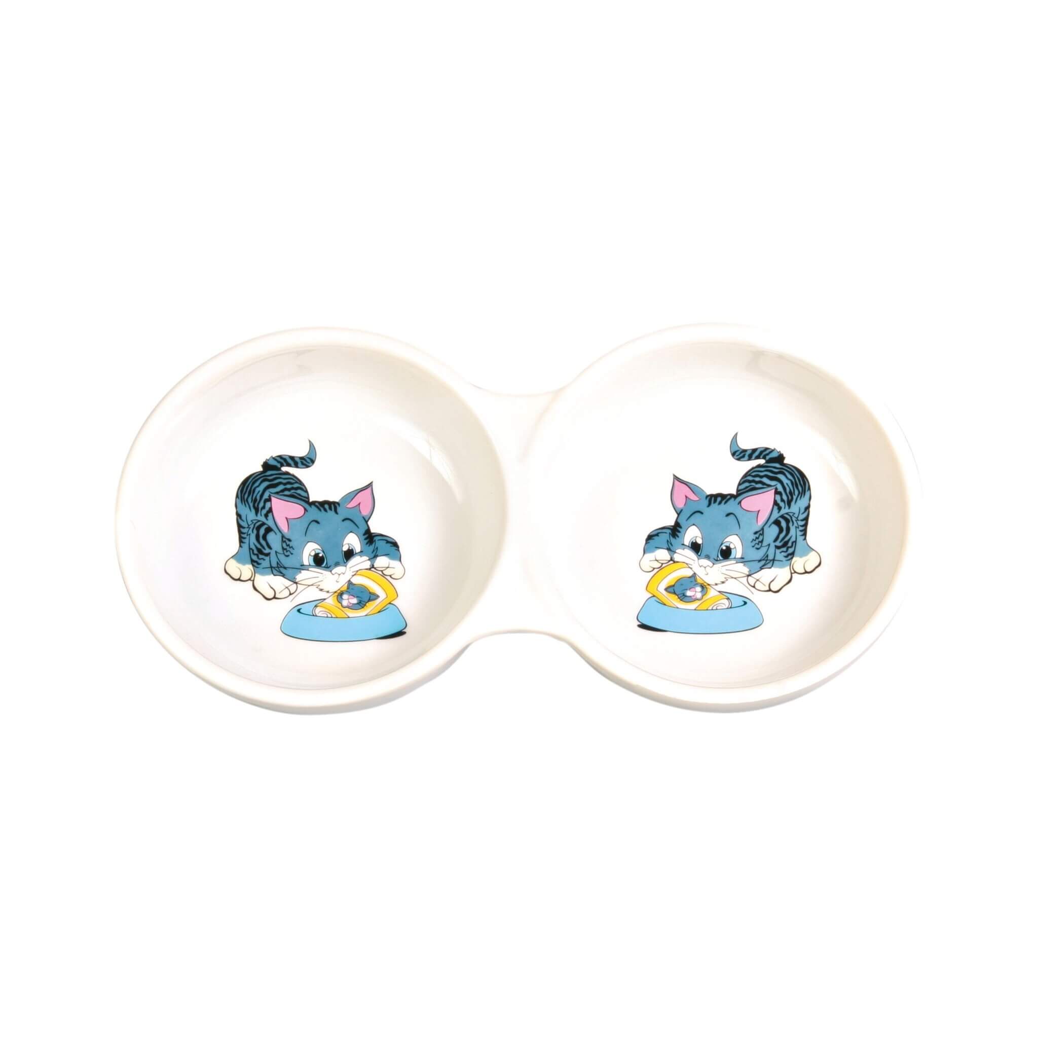 Podwójna miska ceramiczna biała 2×150 ml dla kota