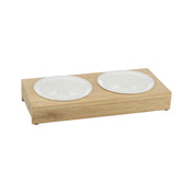 Miski ceramiczne na stojaku 2×0,25L biały/bambus